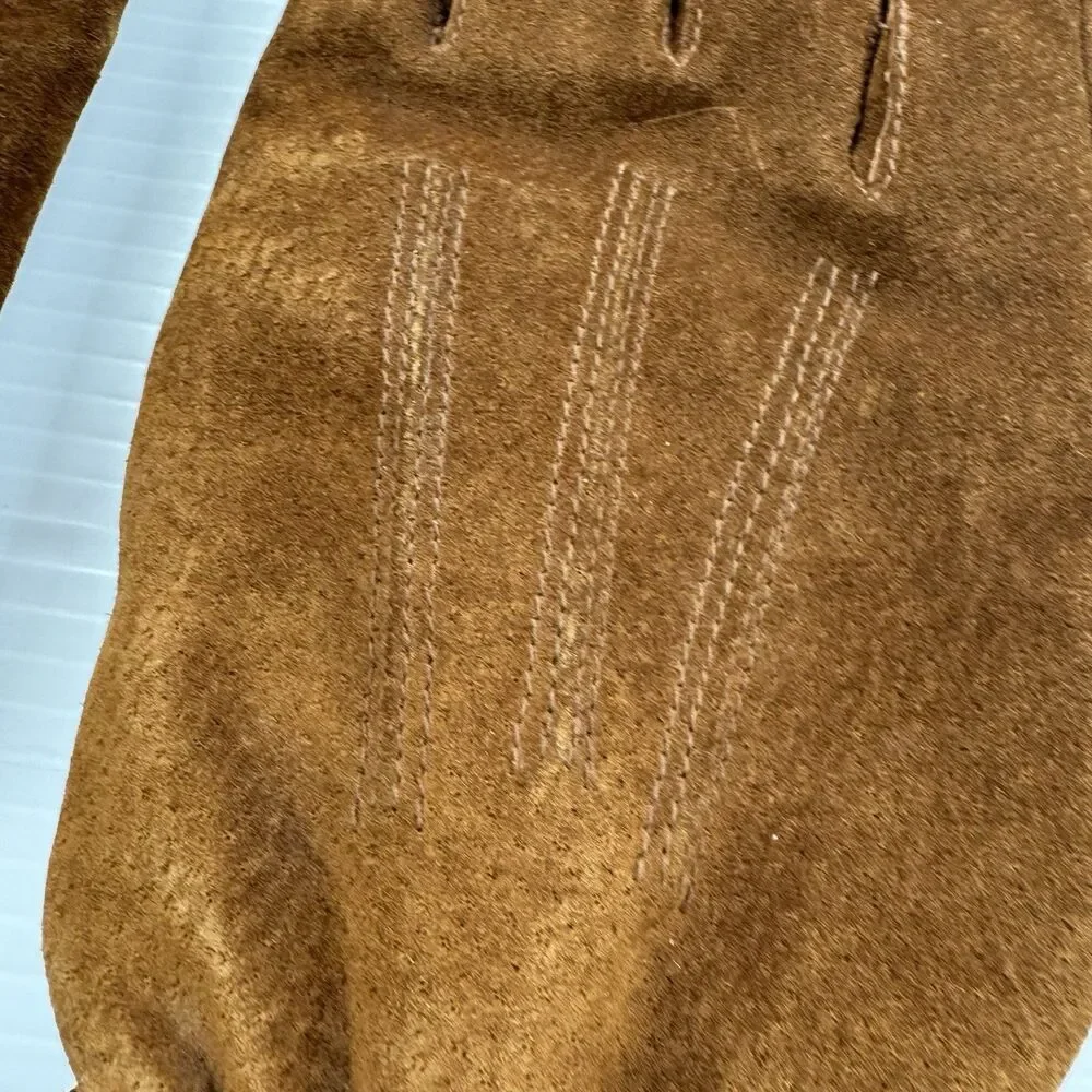 Vintage Fownes Brown Suede Leather Gloves Size L Fleece Lined Winter